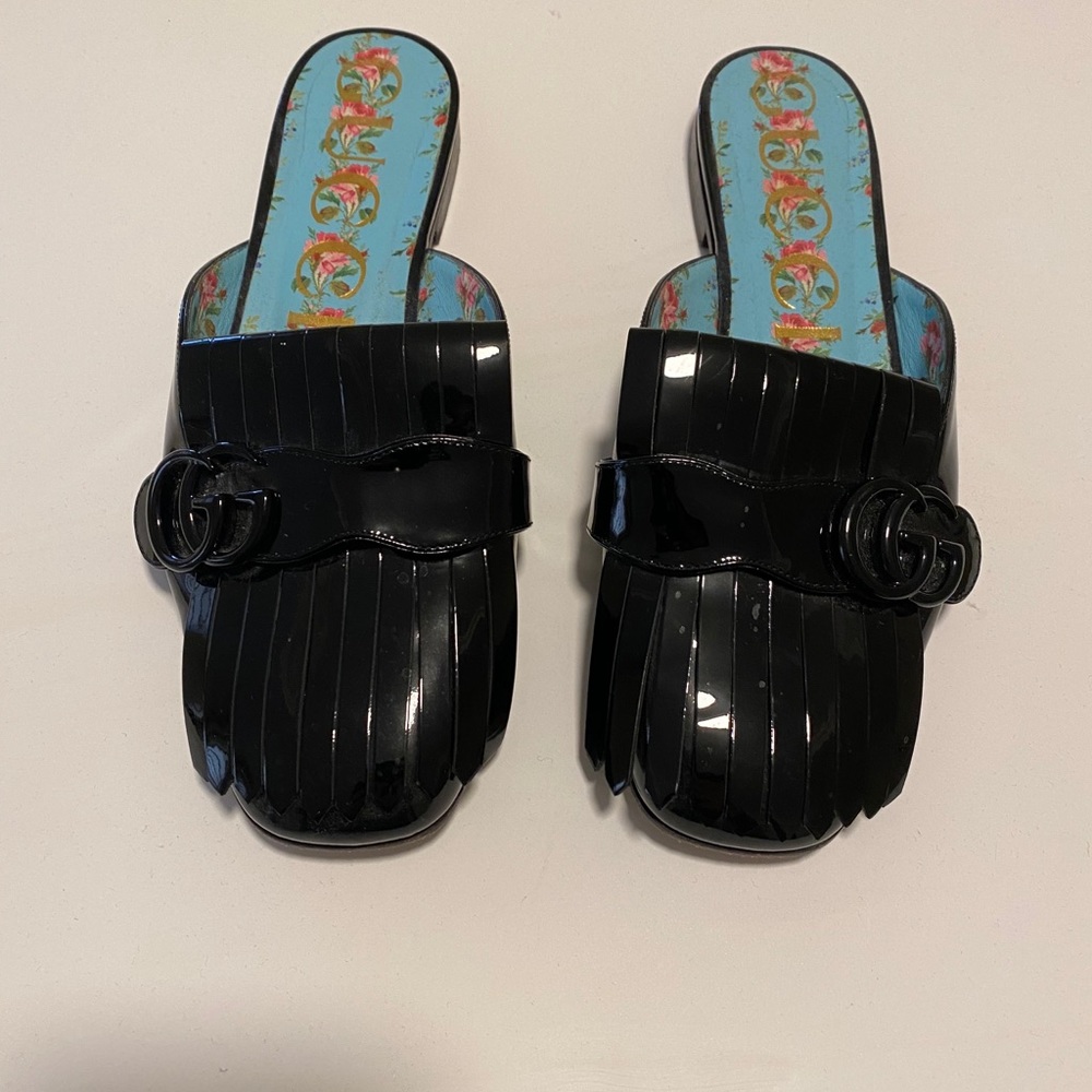 GUCCI Marmont Patent Leather Slipper Mules Slides - Picture 1 of 5